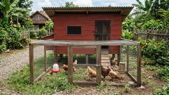 Desain Kandang Ayam dengan Area Umbaran Mini (Foto: Gemini AI)