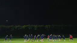 Pemain Kroasia melakukan latihan jelang laga melawan Argentina pada laga semi final Piala Dunia 2022. (AP Photo/Petr David Josek)