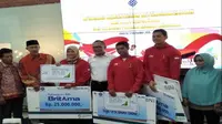 Kementerian Ketenagakerjaan bersama BNI, BRI dan BPJS Ketenagakerjaan memberikan apresiasi kepada tiga atlet Indonesia yang meraih medali emas di Asian Games 2018 (Foto:Liputan6.com/Septian Deny)