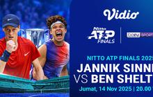 Nonton Nitto ATP Finals 2025: Jannik Sinner vs Ben Shelton Tayang di Vidio