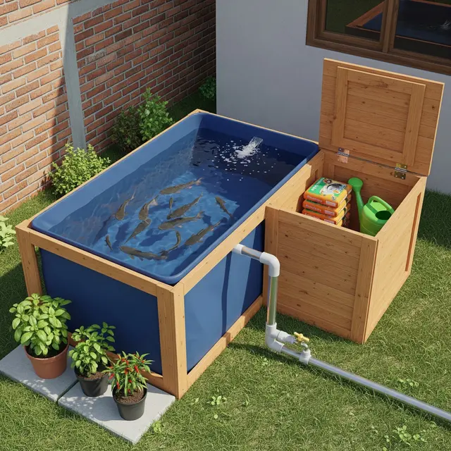 Budidaya Ikan Lele di Kolam Terpal Mini untuk Belakang Rumah Type 36 (AI Generated)