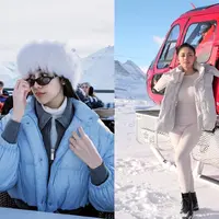 Liburan ke Swiss, begini penampilan kece Rachel Vennya dengan long sleeve bodysuit yang dipadukan puffer jacket nuansa putih. [@rachelvennya]