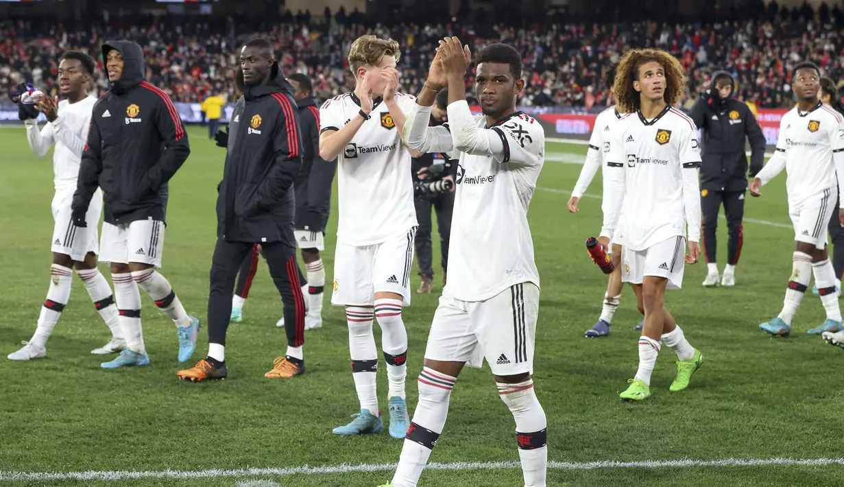 Hingga laga usai, skor 3-1 untuk kemenangan Manchester United tetap bertahan. (AP/Asanka Brendon Ratnayake)