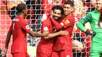 Mohamed Salah merayakan gol Liverpool ke gawang Newcastle United. (AFP/Paul Ellis)