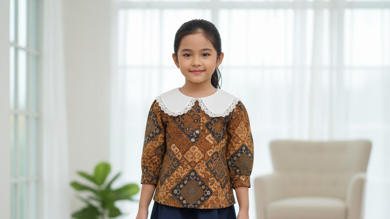 Blouse Batik dengan Kerah Peter Pan untuk Anak Perempuan