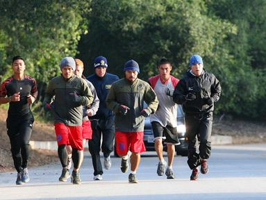 Manny Pacquiao bersama tim berlari di Griffith Park, Los Angeles, Amerika Serikat, (Istimewa).