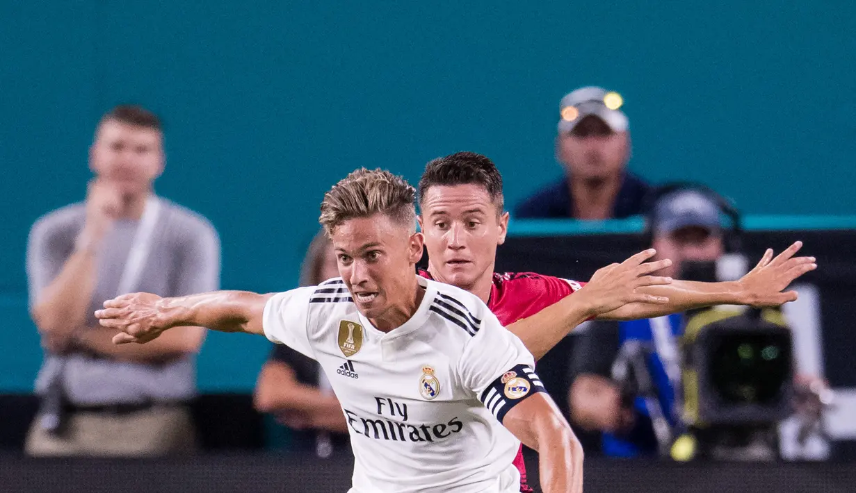 5. Marcos Llorente - Pemain Real Madrid, Llorente tengah kesulitan menembus skuat utama El Real. Bak gayung bersambut, Tottenham membutuhkan pemain enerjik dan piawai memberikan operan matang yang ada pada Llorente. (AFP/Rob Foldy)