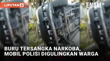 Kacau! Warga Gulingkan Mobil Polisi yang Buru Tersangka Narkoba