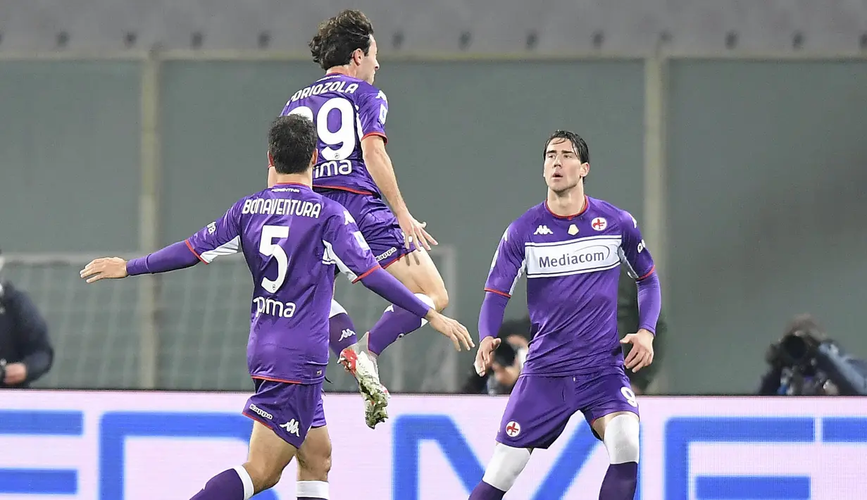 Dengan kemenangan ini, Fiorentina terus merangsek ke papan atas klasemen Liga Italia dengan raihan 35 poin, terpaut enam angka dari Juventus yang bertengger di posisi kelima. (La Presse via AP/Tano Pecoraro)