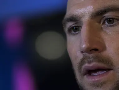 Striker Persija Jakarta, Marko Simic, saat peluncuran sepatu Specs di Restoran Terrace, Jakarta, Senin (4/6/2018). Specs meluncurkan Special Edition Illuzion '9SS Simic Edition'. (Bola.com/Vitalis Yogi Trisna)