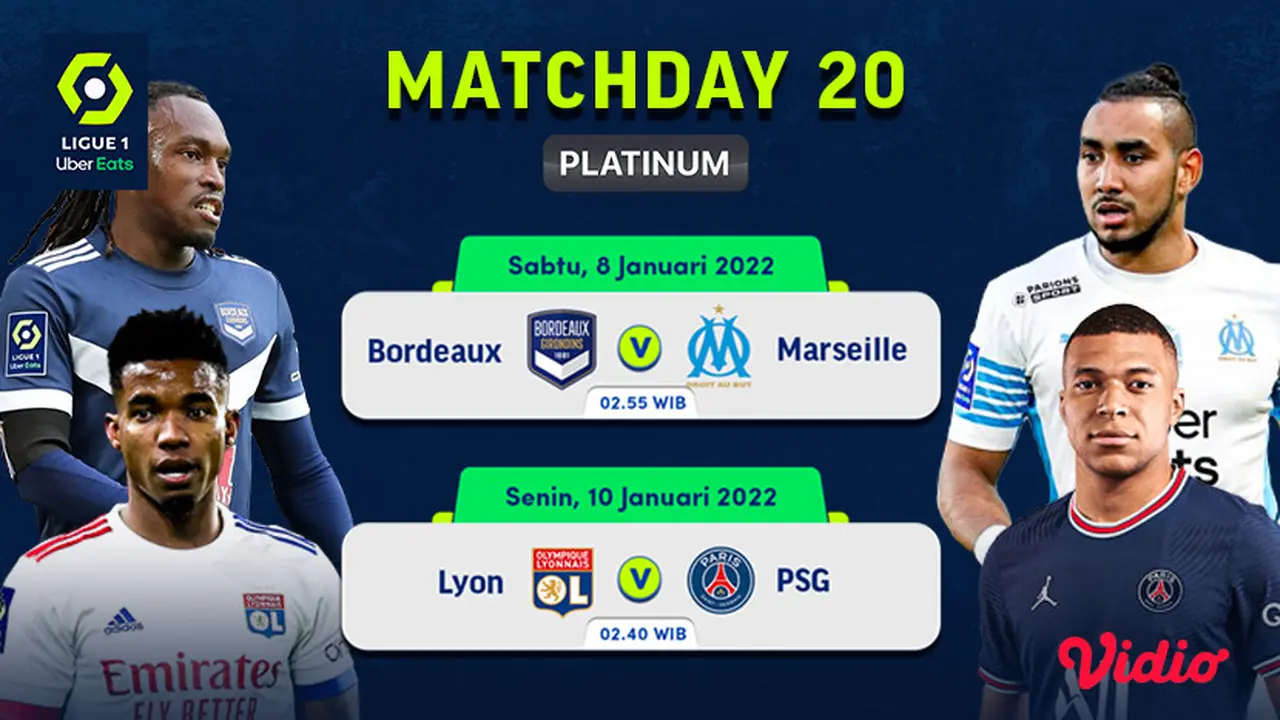 Link Live Streaming Liga Prancis 2021/2022 Matchday 20 di Vidio Pekan Ini