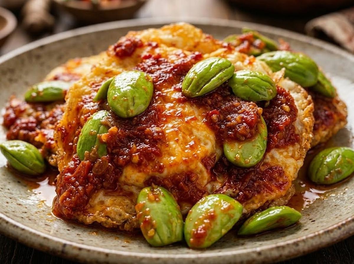 Resep telur ceplok bumbu Bali dengan tambahan pete