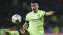  Pemain Manchester City,  Sergio Aguero mencetak satu gol saat mengalahkan Dynamo Kiev 3-0 pada leg pertama babak 16 besar liga Champions di Stadion NSC Olimpiyski, Kiev, Ukraina, Rabu (25/2/2016) dini hari WIB. (Reuters / Valentyn Ogirenko)