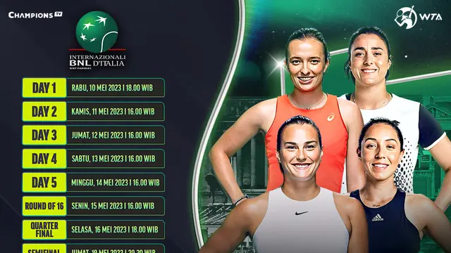 Jadwal Live Streming WTA 1000 BNL D’Italia 2023 di Vidio, 10-21 Mei 2023