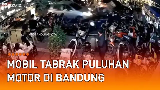 Sebuah insiden kecelakaan terekam CCTV melibatkan sebuah mobil dan puluhan motor. Terjadi di Jl. Lengkong Kecil, Kota Bandung pada Jumat (1/4/2022) malam. Sebuah mobil tiba-tiba melaju kencang dan menyeruduk puluhan motor yang parkir.