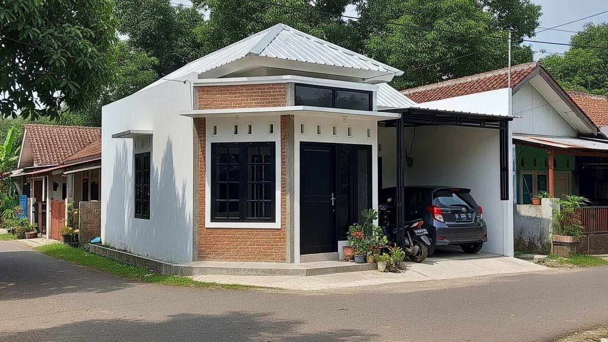9 Inspirasi Rumah Tipe 36 Hook di Kampung dengan Carport Motor dan Mobil Kecil