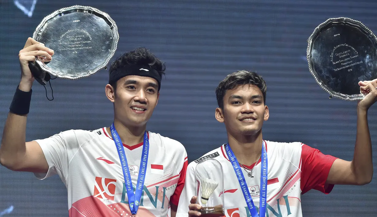 Gelar All England 2022 merupakan gelar kedua Muhammad Shohibul Fikri/Bagas Maulana sepanjang karier mereka. Gelar pertama didapat pada turnamen Hyderabad Open 2019. (AP/Rui Vieira)