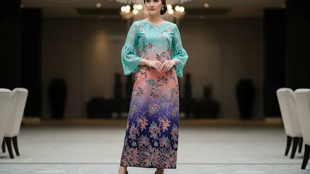 Long Dress Brokat Batik Gradasi