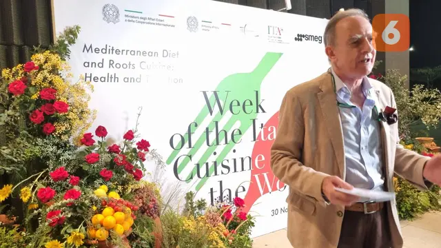 Duta Besar Italia untuk Indonesia Benedetto Latteri di Gala Dinner 9th edition of the Week of Italian Cuisine in the World (Edisi ke-9 Pekan Kuliner Italia di Dunia). (Liputan6.com/Tanti Yulianingsih)