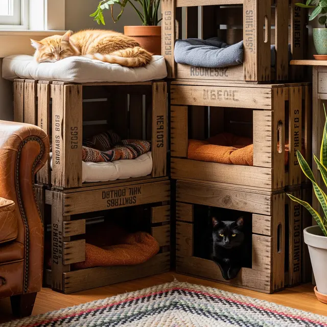 Ide Rumah Kucing dari Peti Kayu Bekas (AI Generated)