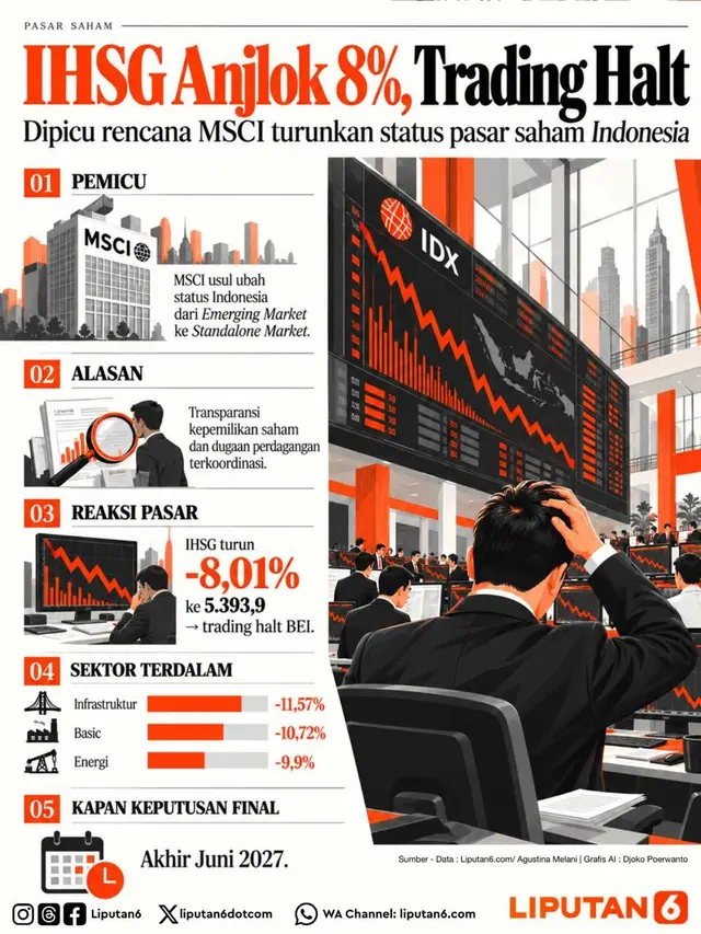 Infografis IHSG Trading Halt Jumat (16/10/2026).