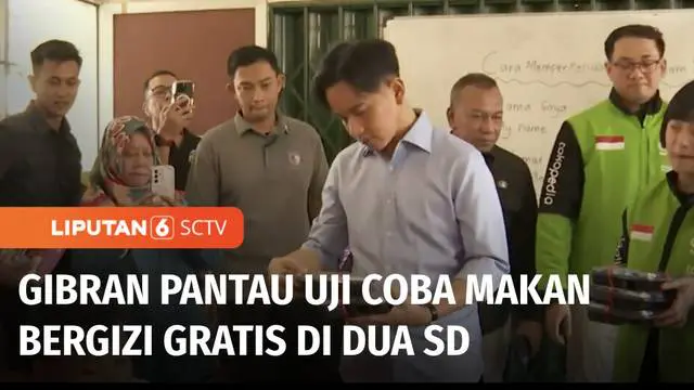 Wakil Presiden terpilih, Gibran Rakabuming Raka melakukan uji coba makan bergizi gratis di dua sekolah dasar negeri di daerah Sentul, Kabupaten Bogor, Jawa Barat. Rencananya uji coba makan bergizi gratis akan digelar di sekolah lainnya secara bertaha...