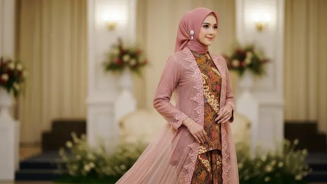 Gamis Batik Kombinasi Tile Polos