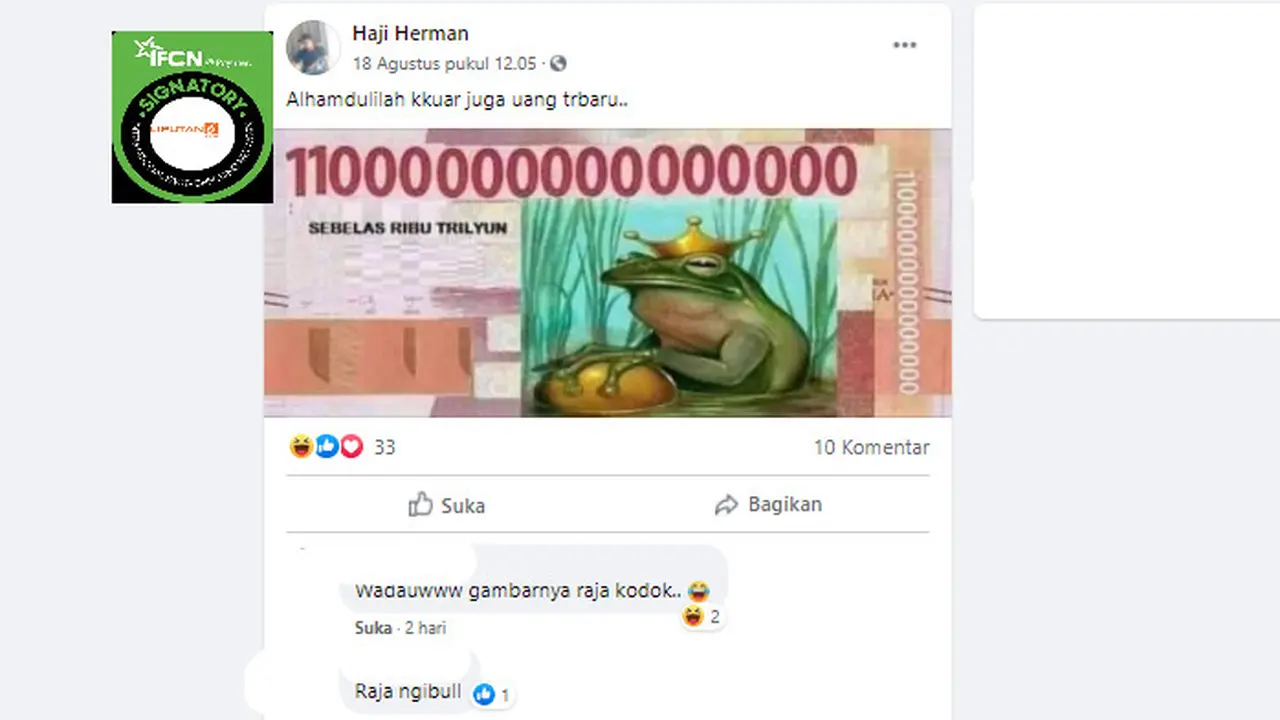 Penelusuran klaim ada Uang Baru Pecahan 11 Ribu Triliun Bergambar Kodok