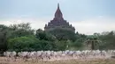 Situs warisan dunia UNESCO yang terletak di tepi Sungai Ayeyarwady ini menjadi pusat wisata setelah puluhan tahun pemerintahan militer dilonggarkan pada tahun 2011. (Sai Aung MAIN / AFP)