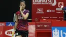 Pebulutangkis tunggal putri Indonesia, Fitriani saat melawan Han Yue (China) pada babak pertama Indonesia Masters 2020 di Istora GBK, Jakarta, Rabu (15/1/2020). Fitriani kalah dua set langsung 6-21, 17-21. (Liputan6.com/Helmi Fithriansyah)