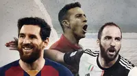 Lionel Messi, Thiago Alcantara dan Gonzalo Higuain. (Bola.com/Dody Iryawan)
