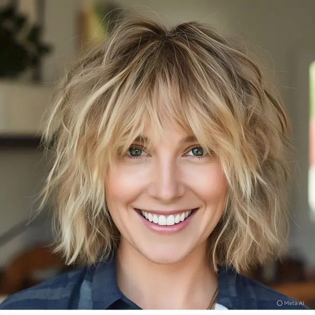 Model Rambut Layer Sebahu untuk Wajah Bulat, Lapisan Shaggy