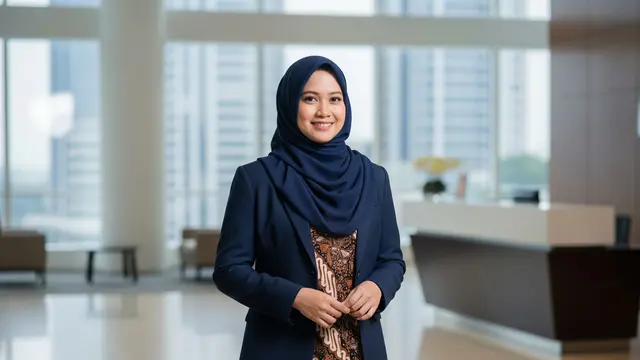 Model Gamis Batik Kombinasi Blazer Polos Formal untuk Acara Resmi