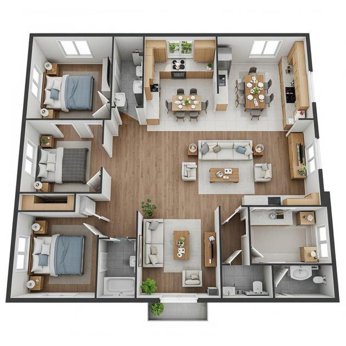 7 Denah Rumah 8x15 m dengan 3 Kamar Tidur untuk Keluarga Muda, Nyaman dan Hemat Ruang