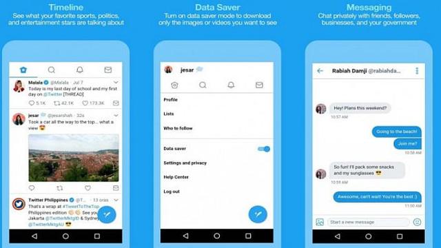 Tampilan aplikasi Twitter Lite