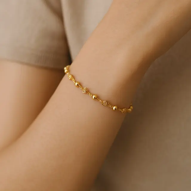 Gelang Emas Bola Kecil 2–5 Gram Kombinasi Spiral Modern