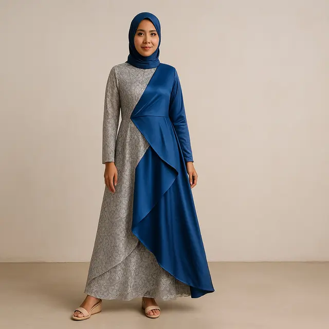 Model Gamis Brokat Satin Dengan Layer Mewah/Ilustrasi gambar oleh AI