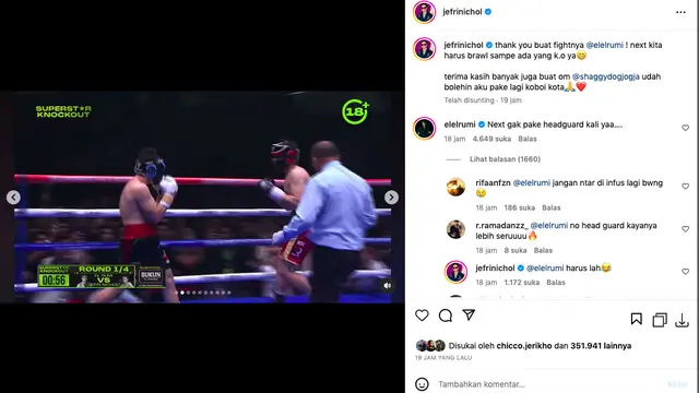 Jefri Nichol Isyaratkan Ingin Tanding Ulang Tinju, El Rumi: Next Gak Pake Pelindung Kepala Kali Yaa