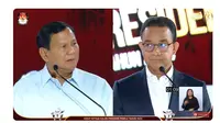 Calon presiden nomor 1 Anies Baswedan, dan capres nomor urut 2 Prabowo Subianto saat debat capres ketiga yang digelar KPU pada Minggu (7/1/2024) di Istora, Senayan, Jakarta. (Tangkapan Layar YouTube KPU RI)