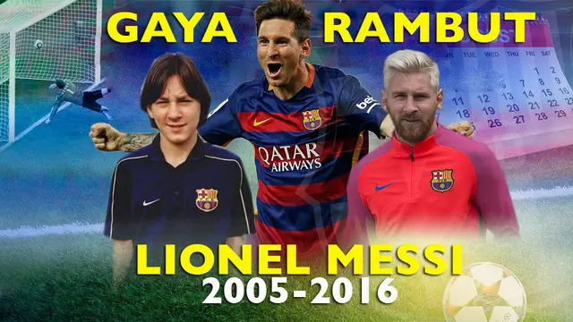 Video gaya rambut Lionel Messi dari tahun 2005 hingga 2016, gaya rambut lionel messi dari gondrong hingga di cat pirang.