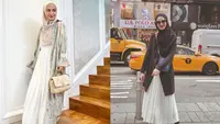Untuk tampilan kasual, padanan sweater warna cerah dengan rok plisket putih tak kalah menarik @shireensungkar.