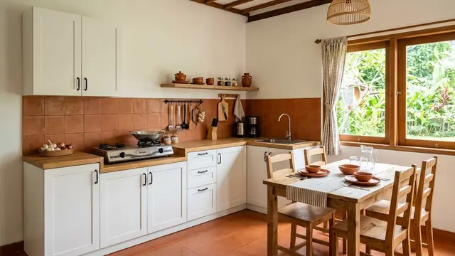 Dapur Bernuansa Putih dan Terakota