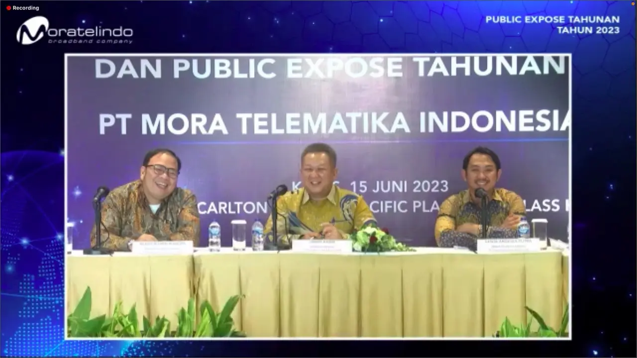 Paparan publik PT Mora Telematika Indonesia Tbk (MORA) atau Moratelindo, Kamis (15/6/2023). (Foto: tangkapan layar/Pipit I.R)