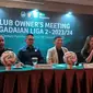 Club Owner's Meeting Pegadaian Liga 2 2023/2024 digelar di Century Park Hotel, Jakarta, Selasa (19/12/2023) malam. (Bola.com/Hery Kurniawan)