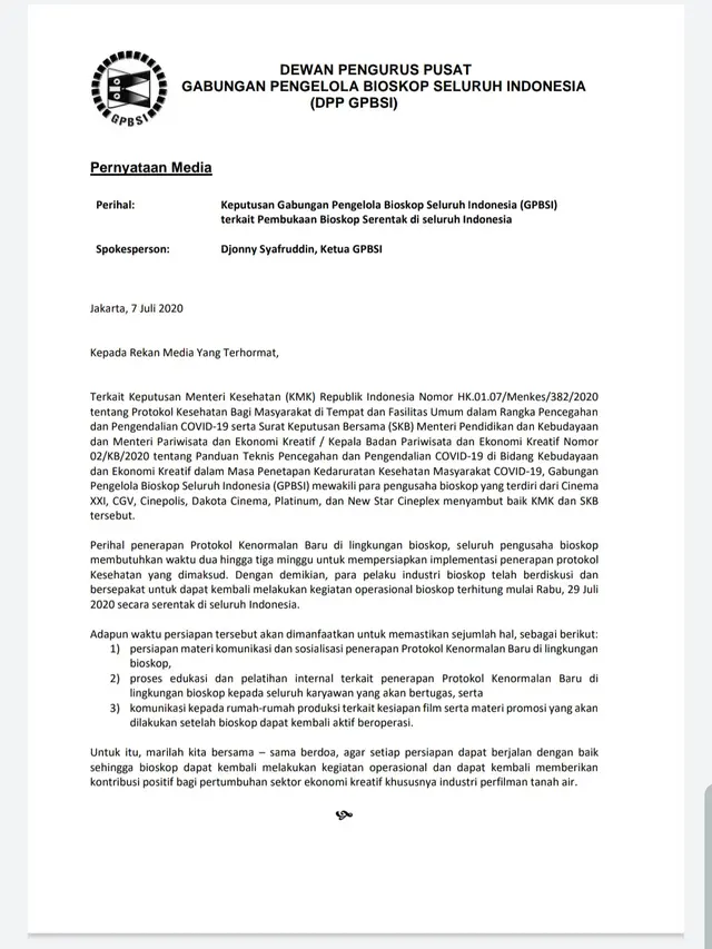 Surat edaran resmi dari Ketua GPBSI, Djonny Syafruddin. (Foto: Dok. Koleksi Pribadi Hariman Chalid.)