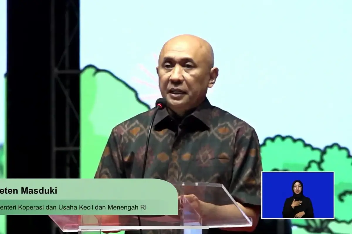 Menteri Koperasi dan UKM Teten Masduki dalam sambutan Peryaan Hari UMKM Nasional 2023, di Surakarta