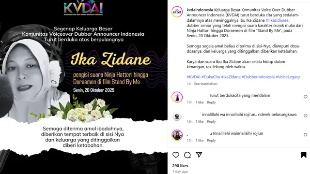 Unggahan dukacita Ika Zidane. (Instagram/ kvdaindonesia)