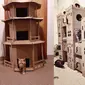 Miniatur rumah kucing terbuat dari kardus. Sumber: BoredPanda