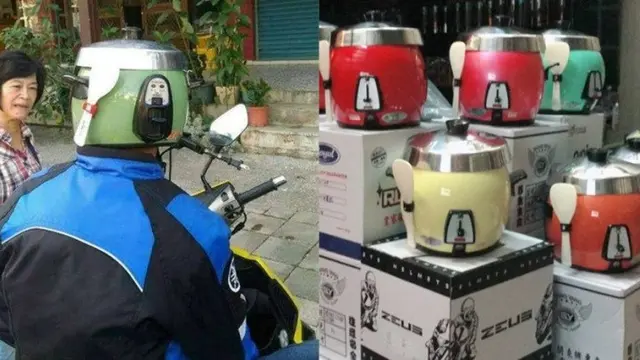 duh, rice cooker digunakan sebagai helm (foto: izismile.com)
