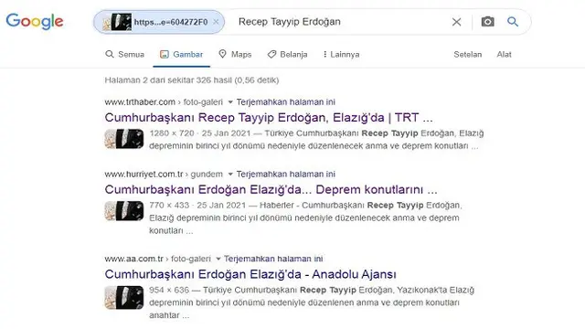 Gambar Tangkapan Layar Penelusuran Foto dengan Google Reverse Image